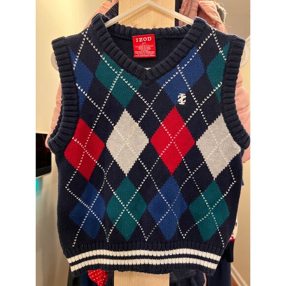 Izod 2T Navy Argyle Cotton Boys Sweater Vest - Picture 1 of 4